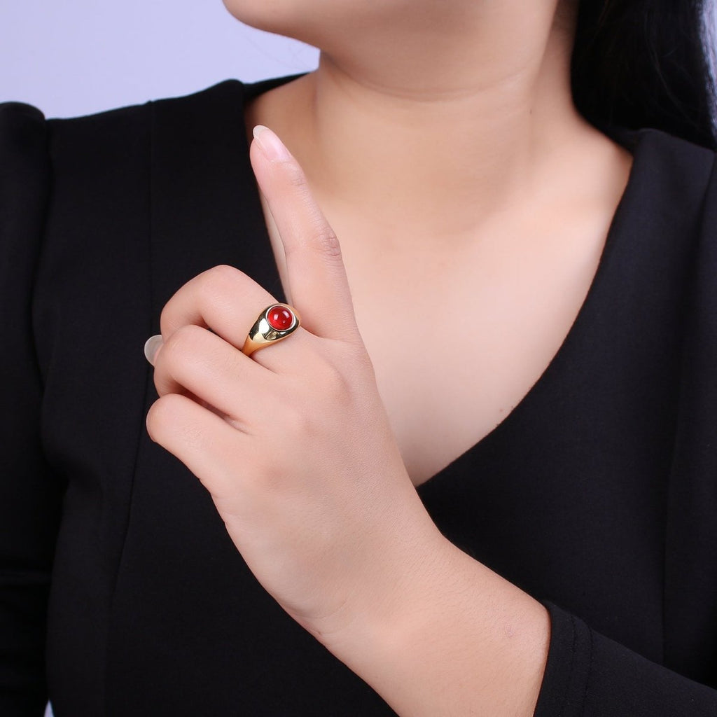 Green / Red Gem Stone Gold Dome Ring Open Adjustable Jewelry U-224 U-225