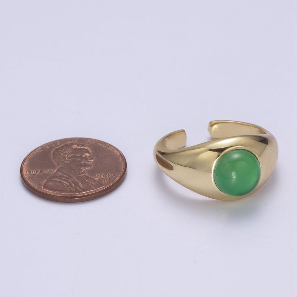 Green / Red Gem Stone Gold Dome Ring Open Adjustable Jewelry U-224 U-225