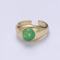 Green / Red Gem Stone Gold Dome Ring Open Adjustable Jewelry U-224 U-225