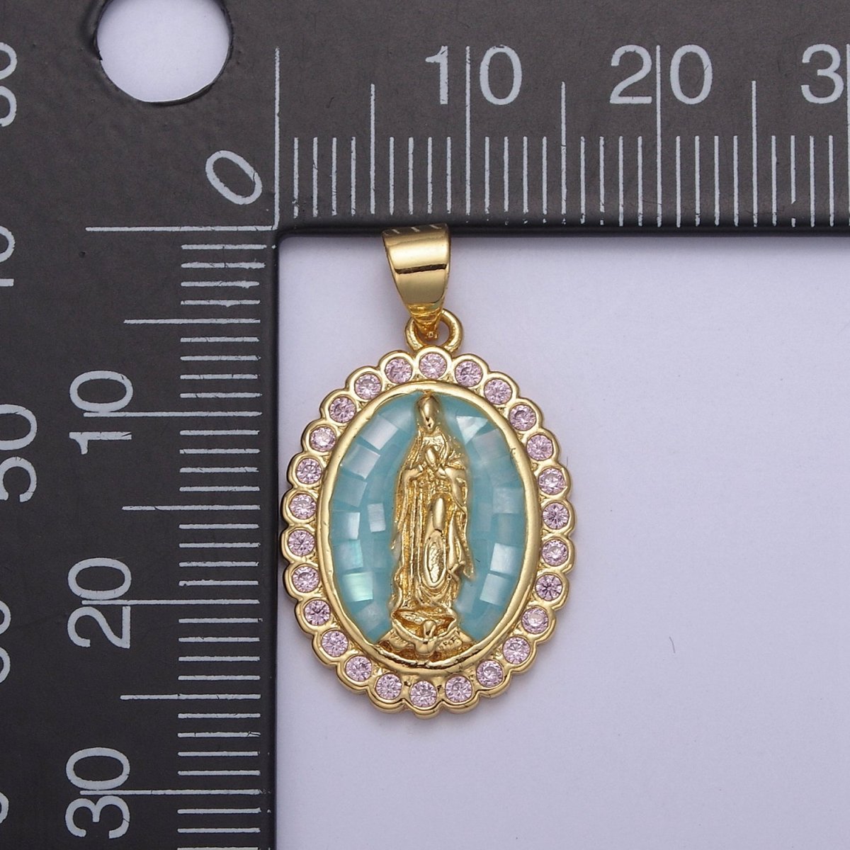 Green Shell Miraculous Lady Charm for Necklace, Dainty Lady of Guadalupe Pendant for Religious Jewelry Making Supply in Gold plated N-551 - DLUXCA