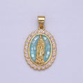 Green Shell Miraculous Lady Charm for Necklace, Dainty Lady of Guadalupe Pendant for Religious Jewelry Making Supply in Gold plated N-551 - DLUXCA