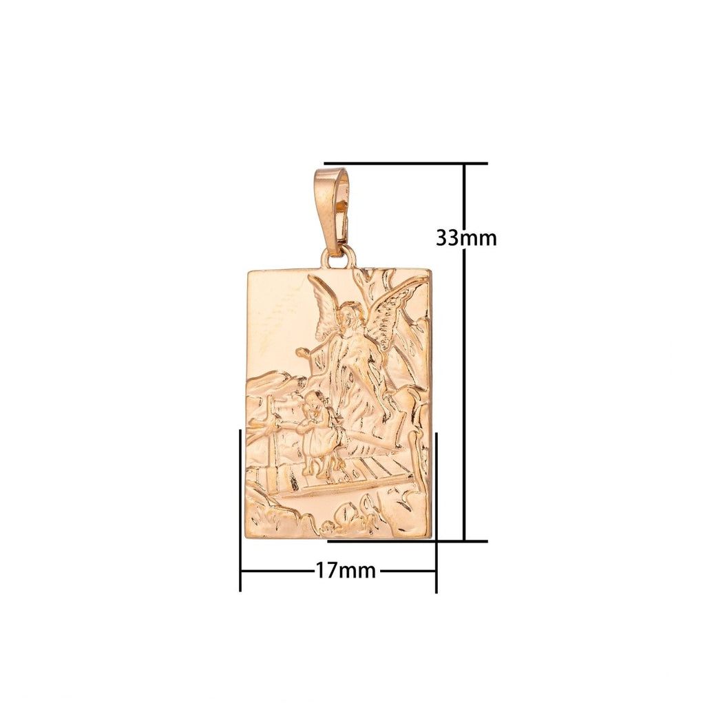 Guardian Angel Charm, 18K Gold plated Pendant Dainty Guardian Angel Necklace Charm for Jewelry Making H-896 - DLUXCA