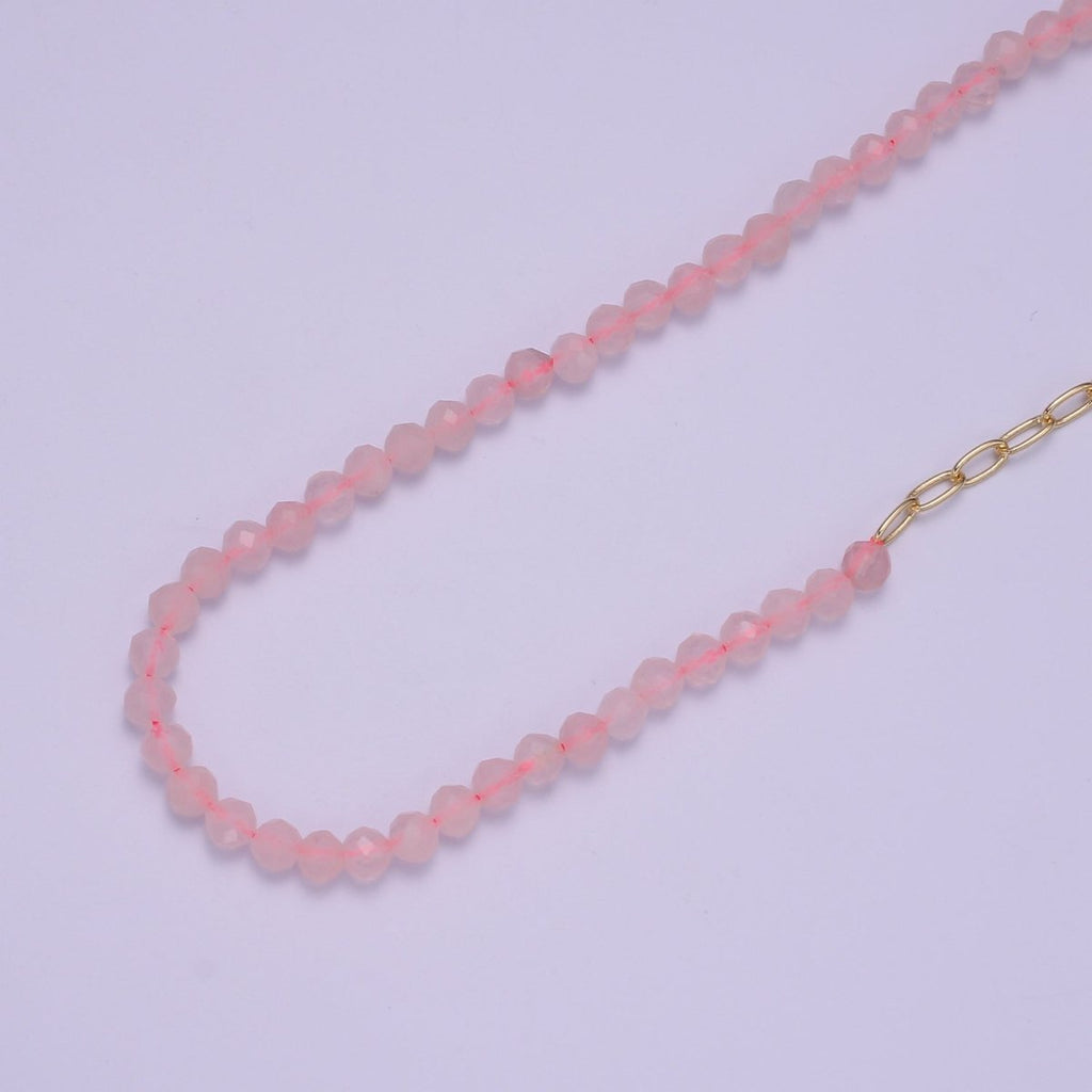 Half 14K Gold plated Cable Link Chain, Half Dainty Pink Quartz Natural Gemstone Necklace | WA-029 Clearance Pricing - DLUXCA