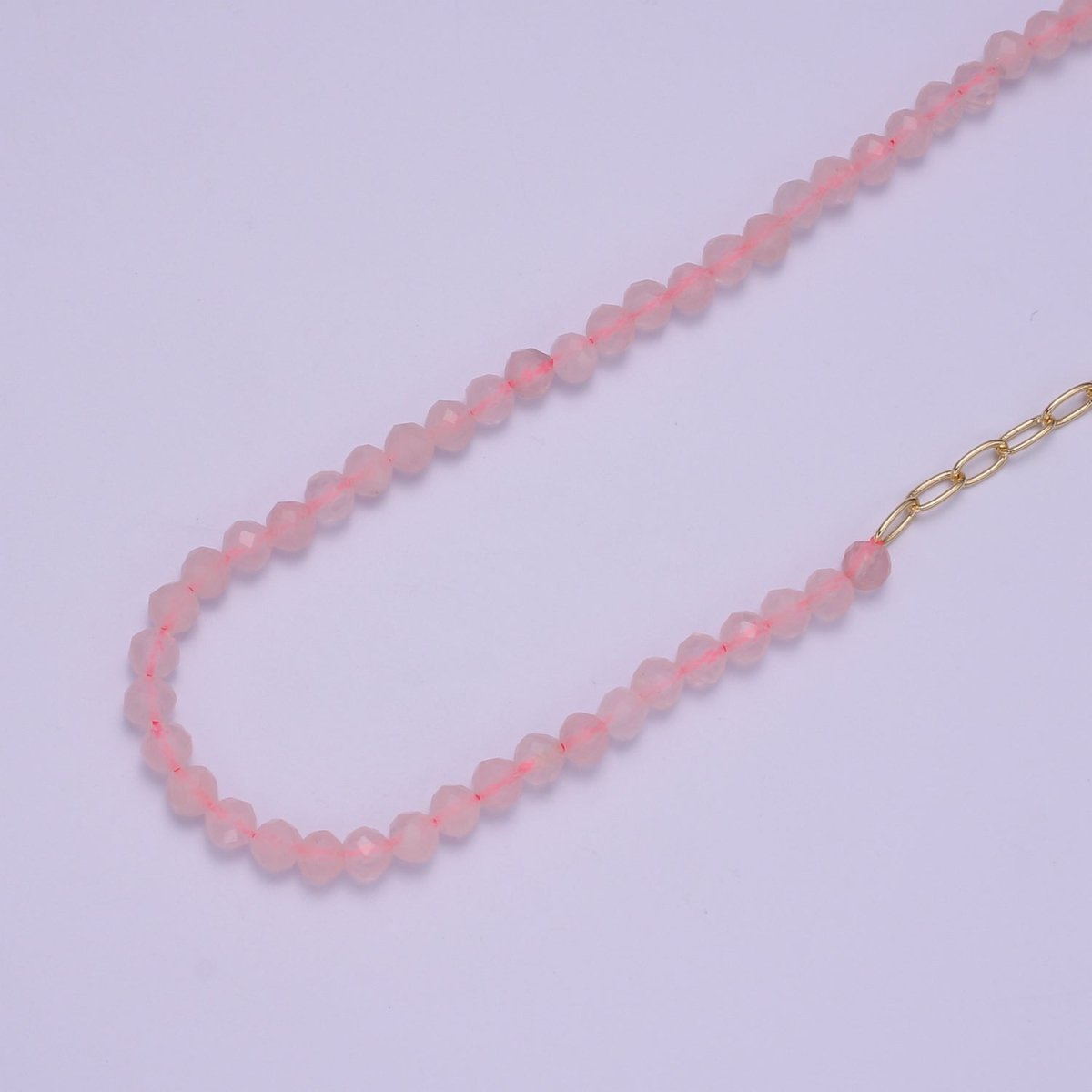 Half 14K Gold plated Cable Link Chain, Half Dainty Pink Quartz Natural Gemstone Necklace | WA-029 Clearance Pricing - DLUXCA