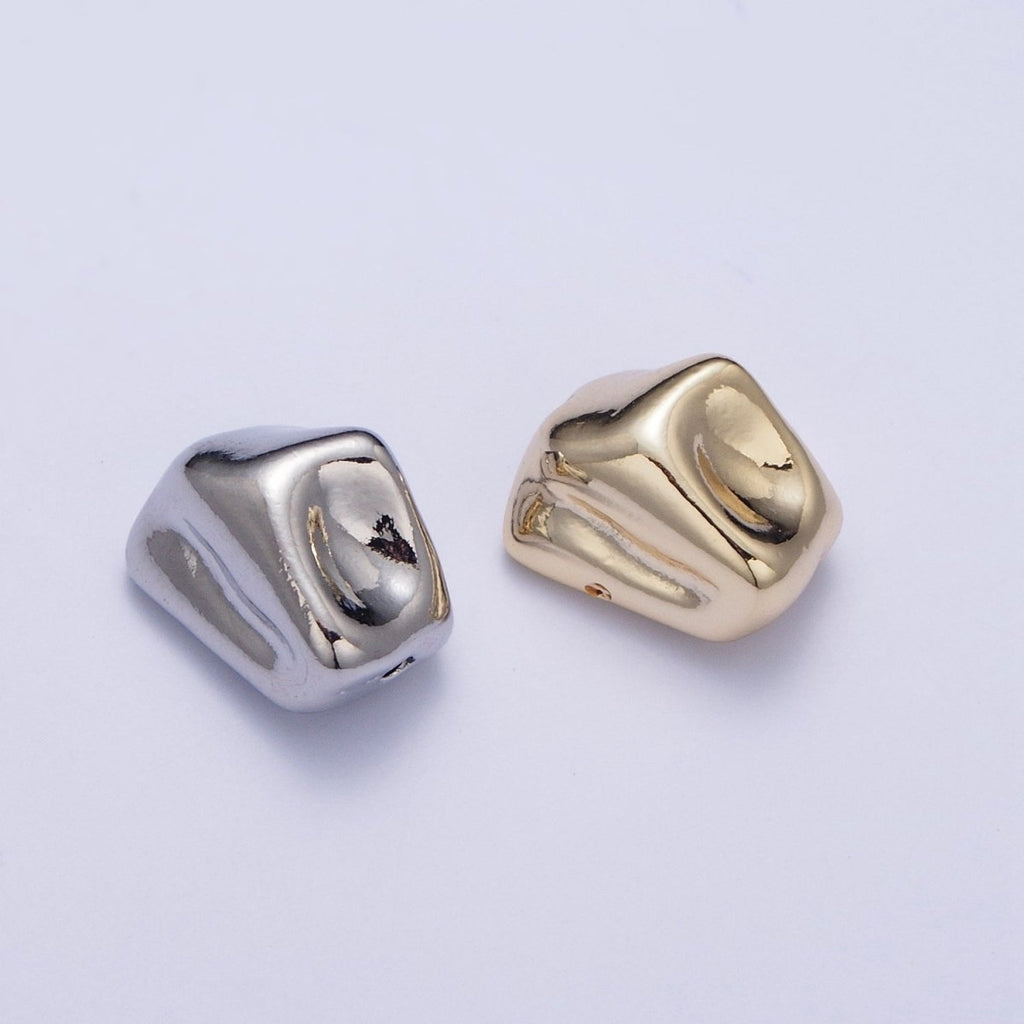 Hammered 12.8x9mm Gold & Silver Geometric Abstract Spacer Bead Component For Jewelry Making | W-924 W-925