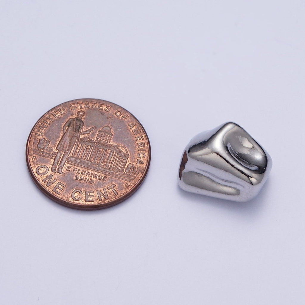 Hammered 12.8x9mm Gold & Silver Geometric Abstract Spacer Bead Component For Jewelry Making | W-924 W-925