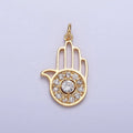 Hamsa Hand Clear Micro Paved CZ Palm Add-On Charm in Silver & Gold | AC228 AC277