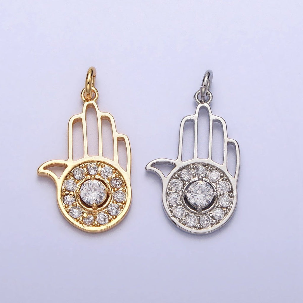 Hamsa Hand Clear Micro Paved CZ Palm Add-On Charm in Silver & Gold | AC228 AC277
