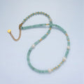 Handmade Green Amazonite Rondell Beaded Chain Necklace with Fresh Water Pearl 15.55 inch | WA2567 - DLUXCA