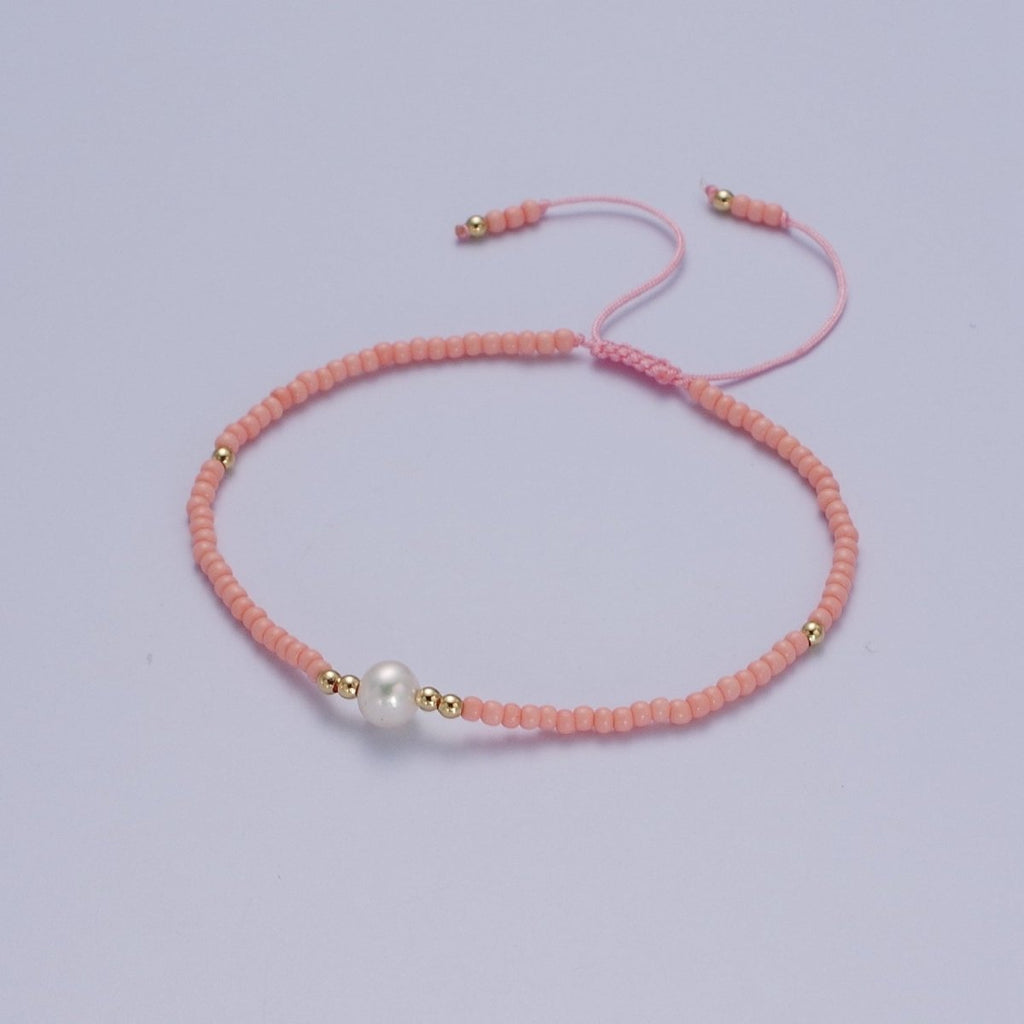 Handmade Pearl Glass Beads Knotted Adjustable Bracelet | WA-1258 - WA-1264 Clearance Pricing - DLUXCA