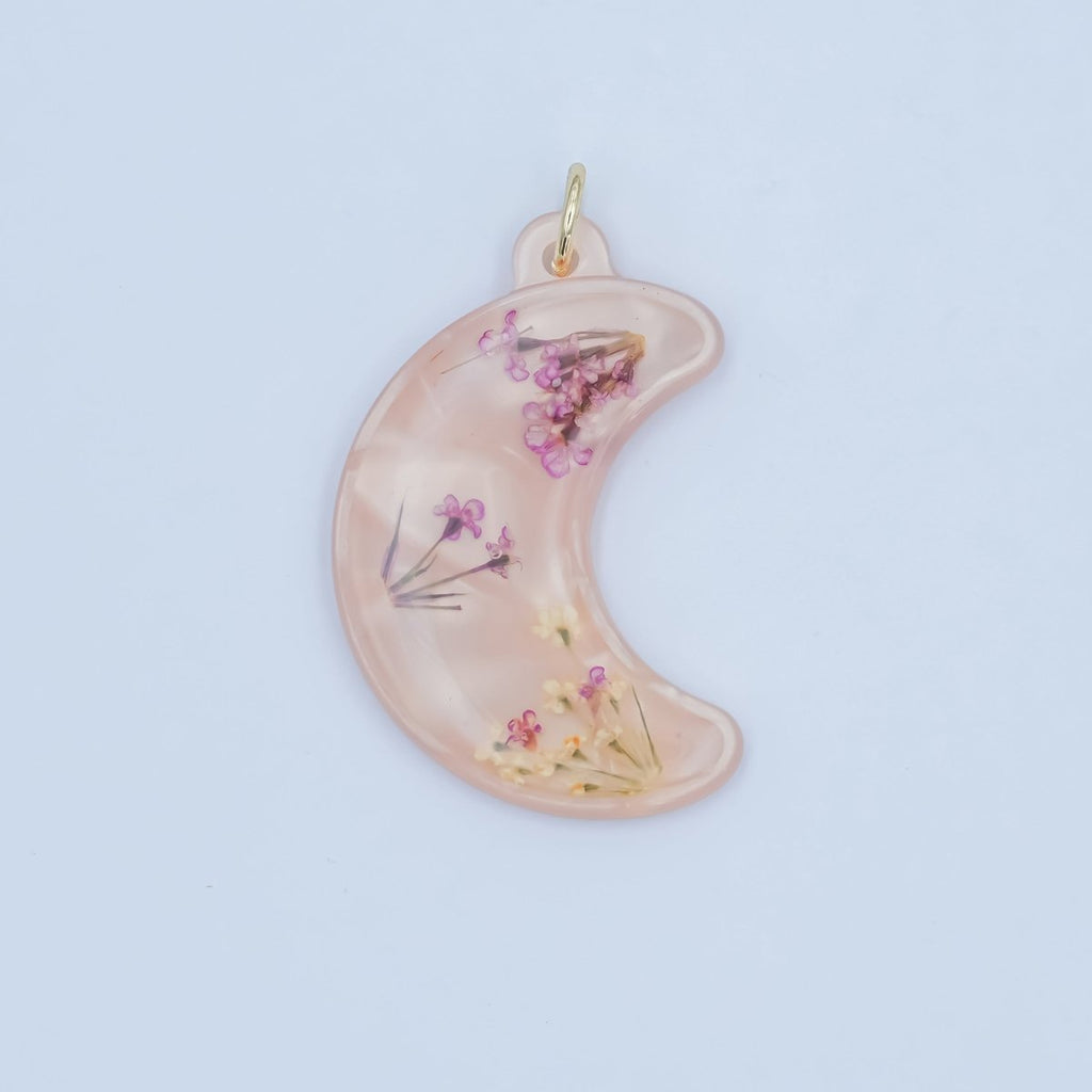 Handmade Pressed Purple Red Tulip Flower Moon Resin Charm | N066 