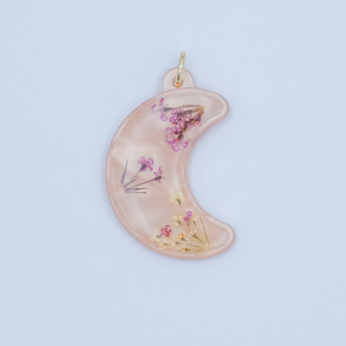 Handmade Pressed Purple Red Tulip Flower Moon Resin Charm | N066 