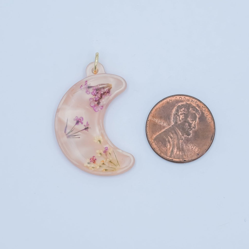 Handmade Pressed Purple Red Tulip Flower Moon Resin Charm | N066 