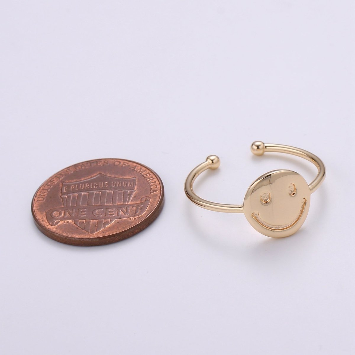 Happy Face 18k Gold plated Ring, Smiley Adjustable Gold Curb Ring, Simple Round Ring, Smile R-272 - DLUXCA