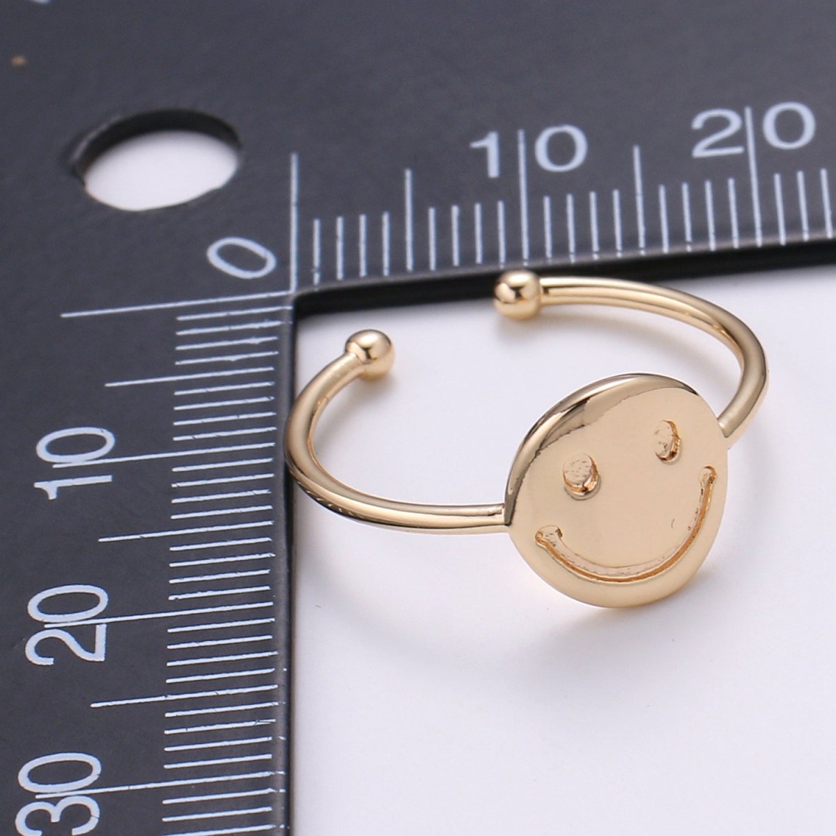 Happy Face 18k Gold plated Ring, Smiley Adjustable Gold Curb Ring, Simple Round Ring, Smile R-272 - DLUXCA