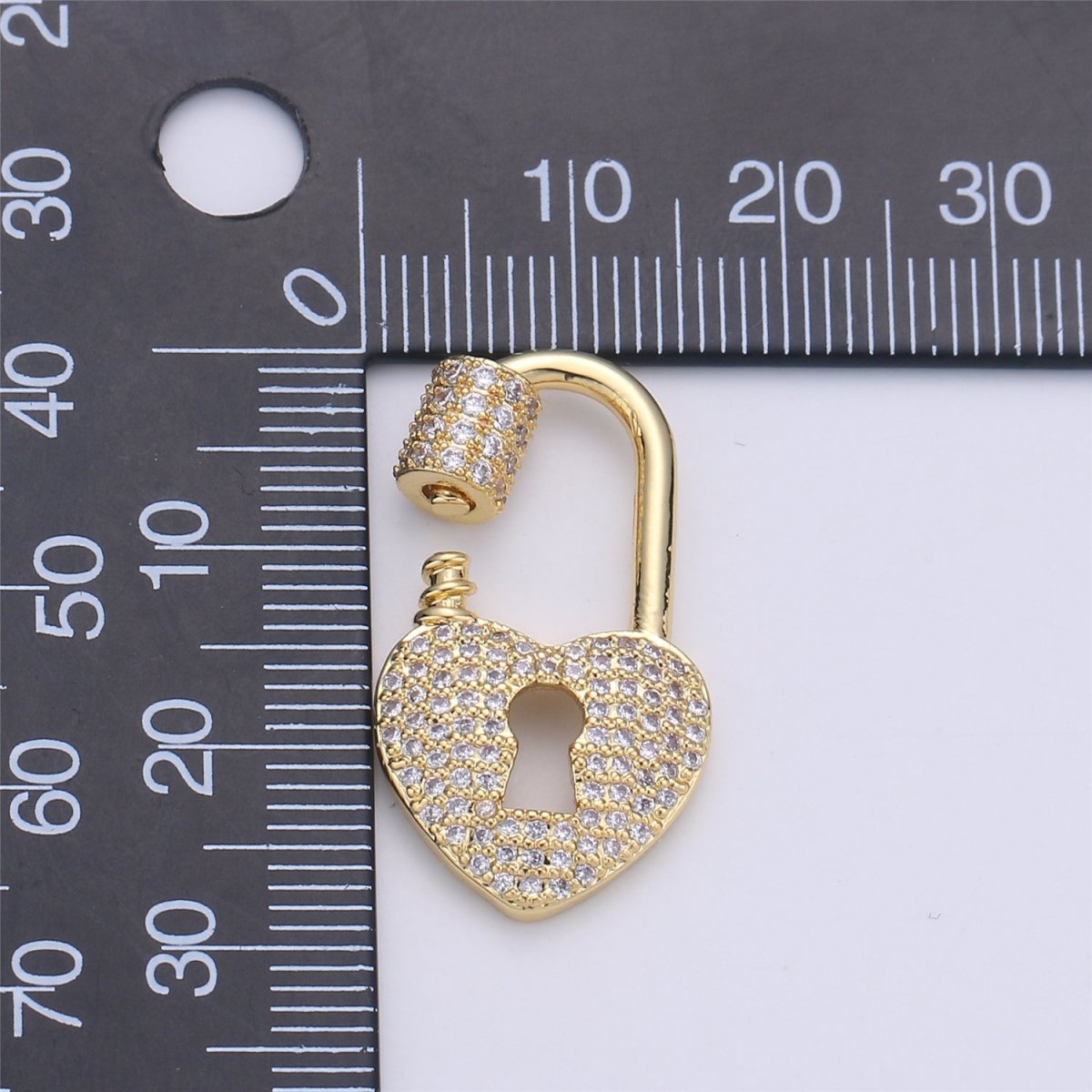 Heart Carabiner Screw Lock, Heart with Cubic Zirconia Crystal Padlock Gold plated Clasp- K-375 - DLUXCA