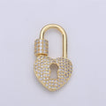 Heart Carabiner Screw Lock, Heart with Cubic Zirconia Crystal Padlock Gold plated Clasp- K-375 - DLUXCA