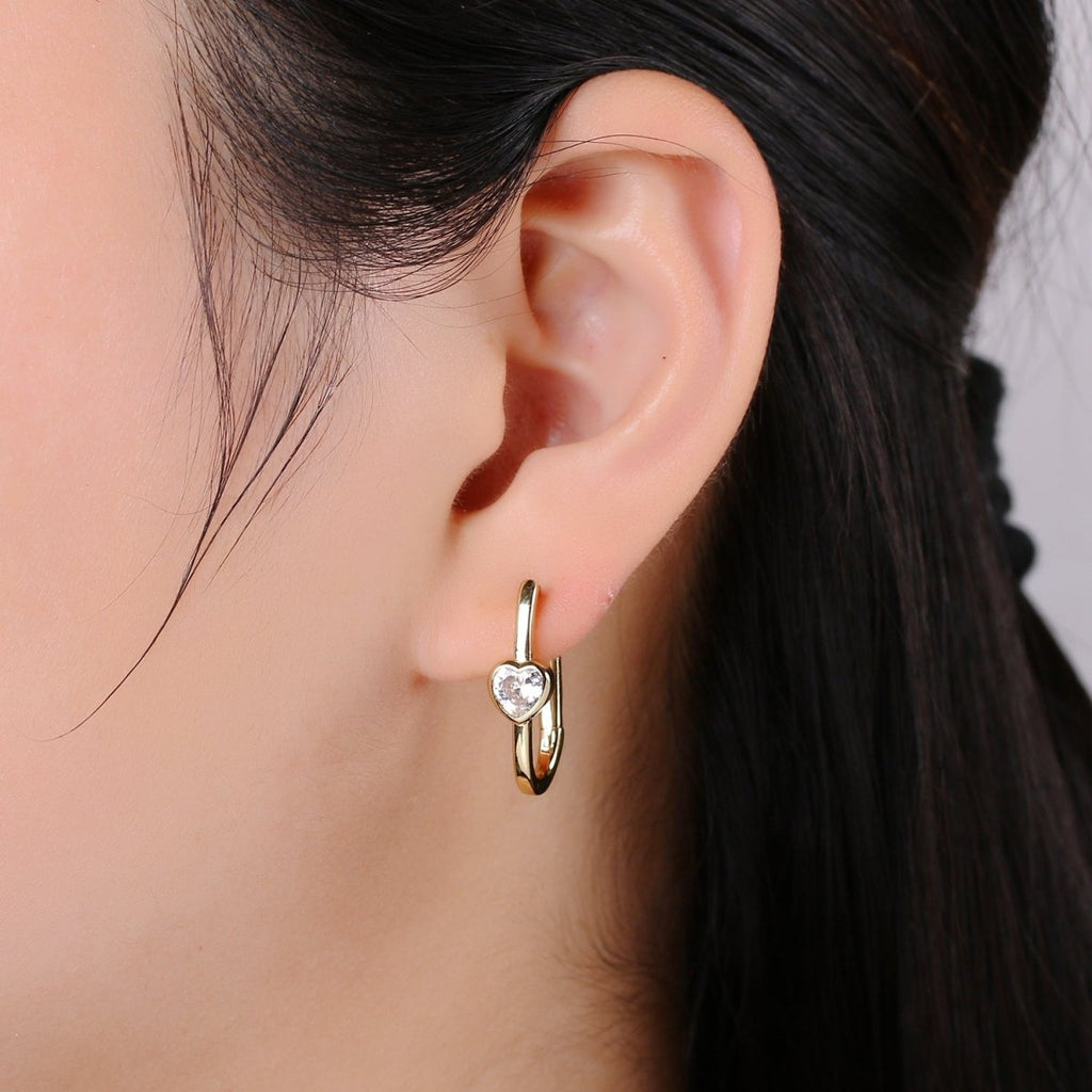 Heart Cubic Pave Gold Lever backs Earring, Solitaire Pave CZ Fish Loop Earring, Vintage Gold Micro Pave Earring for DIY Earring - 1392 Q-414 - DLUXCA