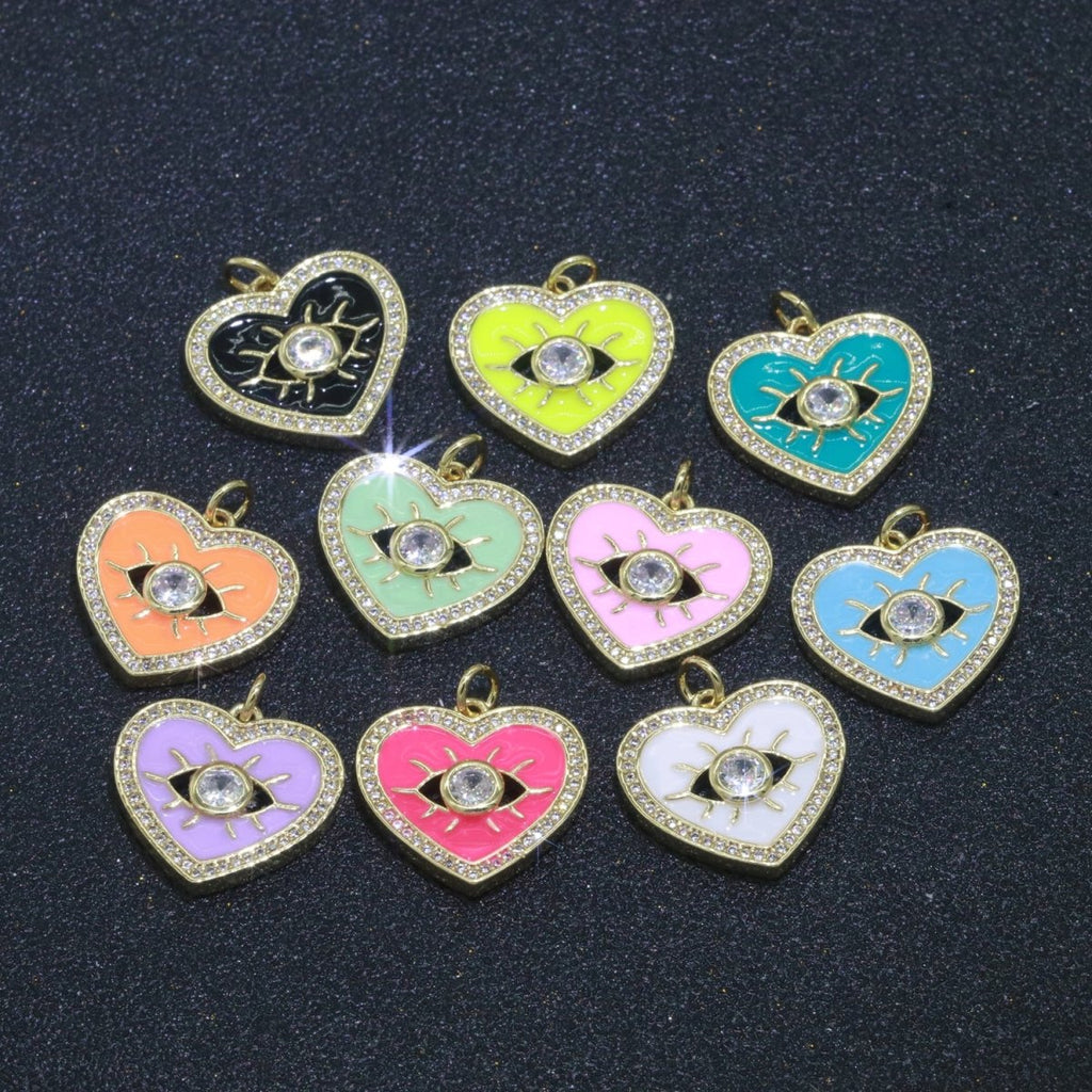 Heart Enamel Evil Eye Gold plated Charm M-157-M-166