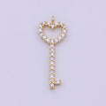 Heart key pendant 18K gold plated Nickel free Lead Free Micro Pave Charm, Cubic Key pendant, Earring Necklace Component C-744 - DLUXCA