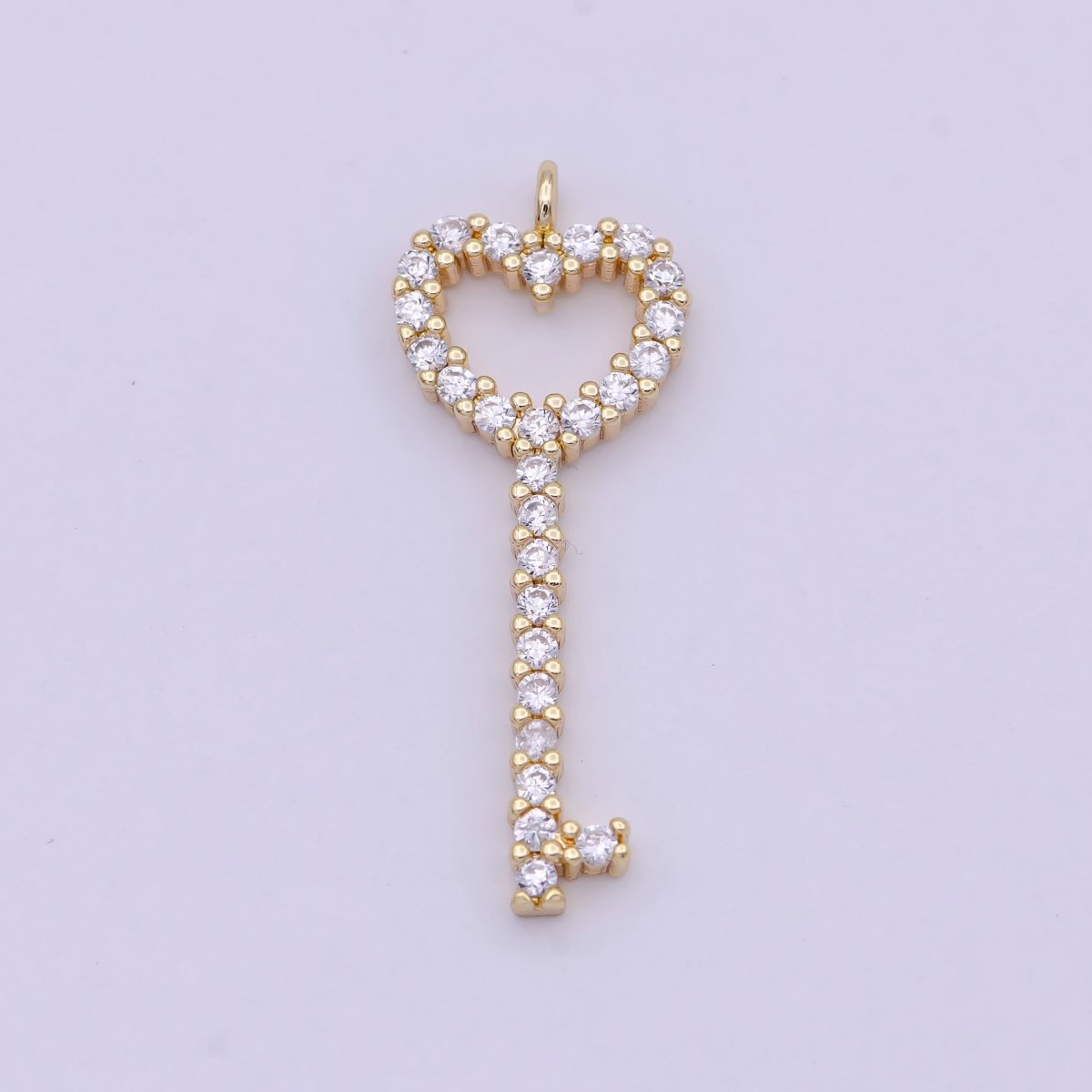 Heart key pendant 18K gold plated Nickel free Lead Free Micro Pave Charm, Cubic Key pendant, Earring Necklace Component C-744 - DLUXCA