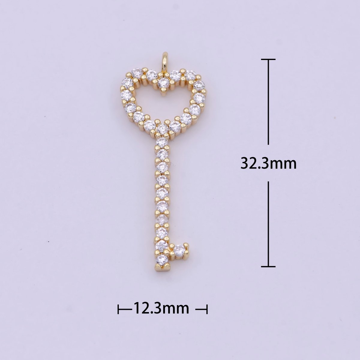 Heart key pendant 18K gold plated Nickel free Lead Free Micro Pave Charm, Cubic Key pendant, Earring Necklace Component C-744 - DLUXCA