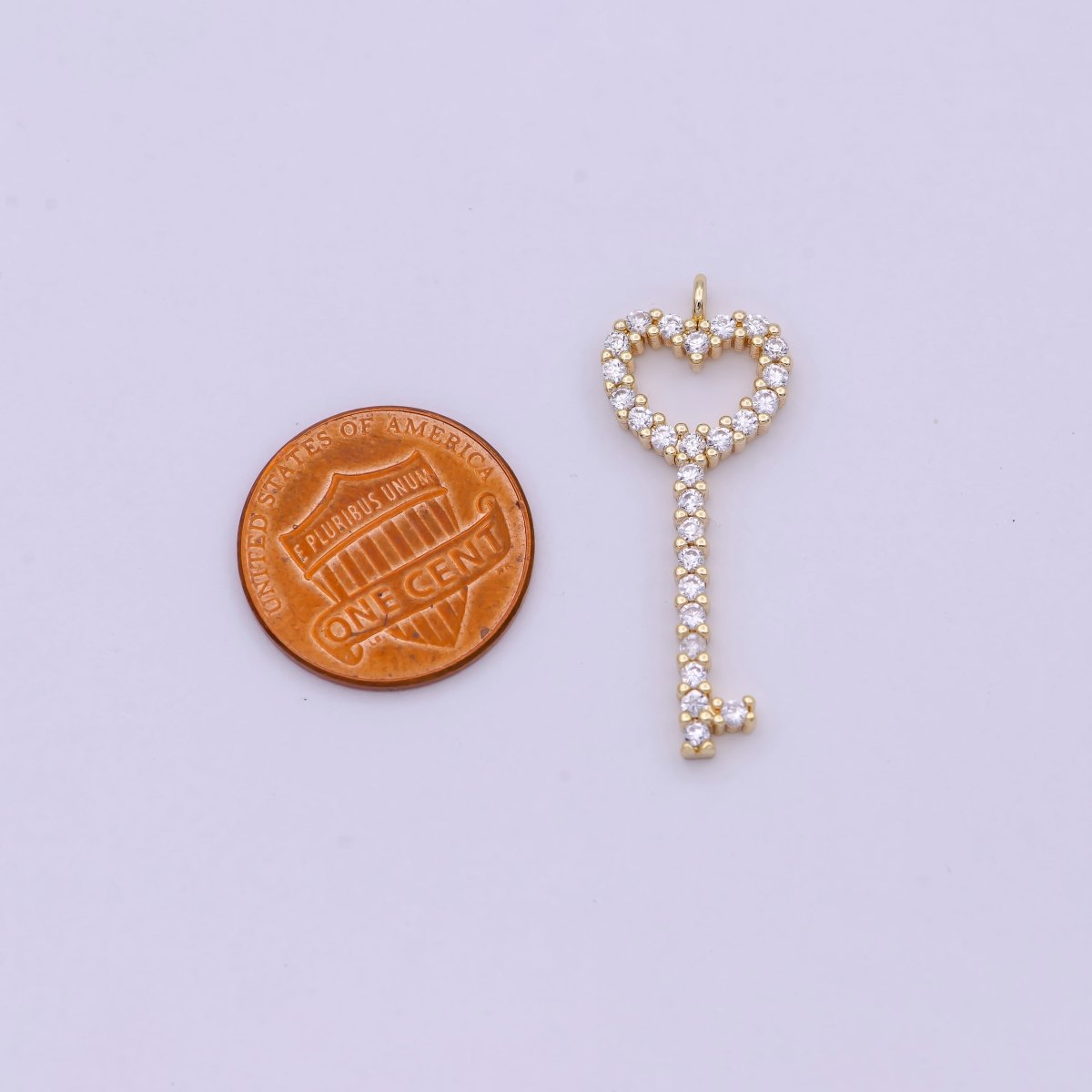 Heart key pendant 18K gold plated Nickel free Lead Free Micro Pave Charm, Cubic Key pendant, Earring Necklace Component C-744 - DLUXCA
