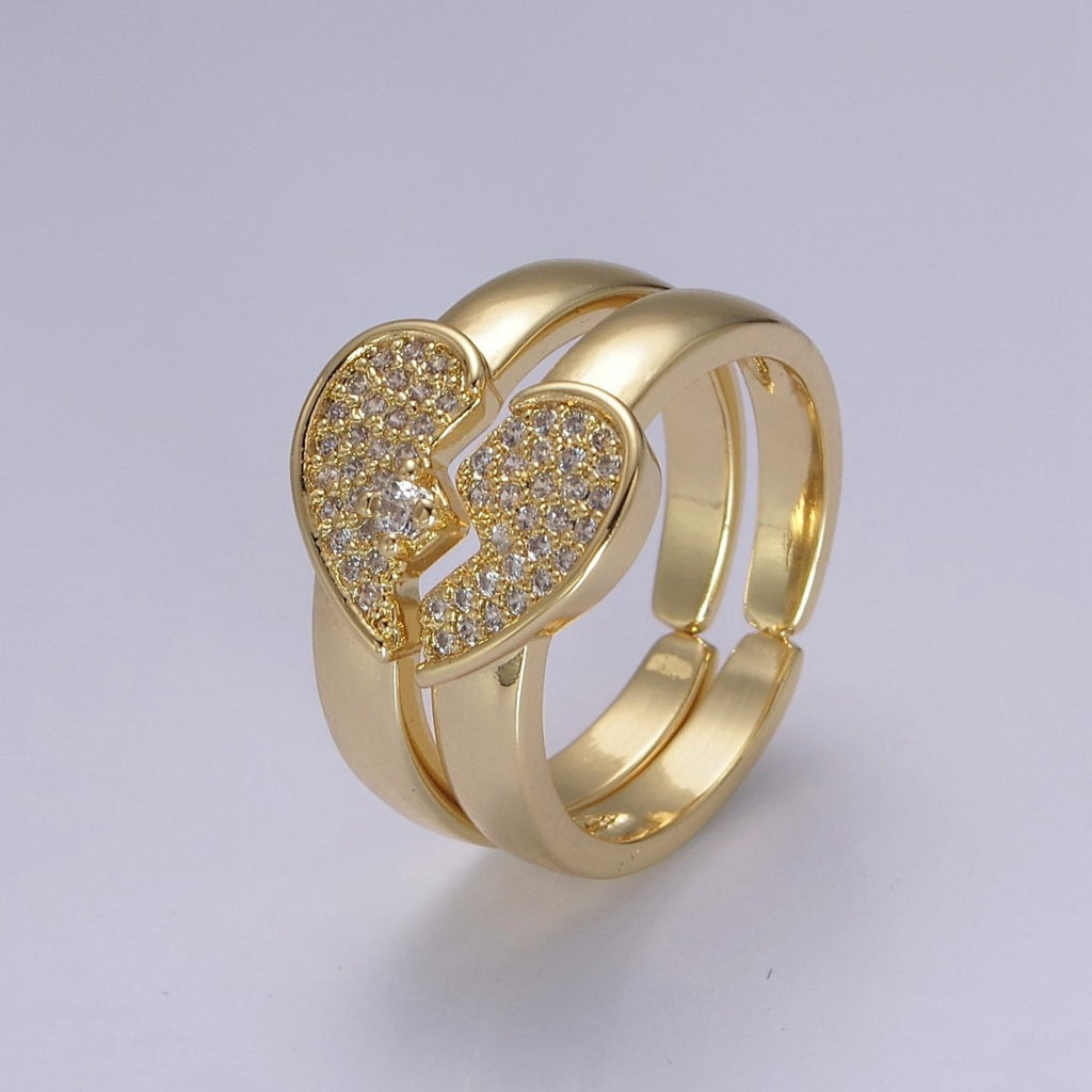 Heart Ring Set For Couples Matching Gold CZ Rings Anniversary Gift For Her Gift Adjustable Rings S-484 S-485