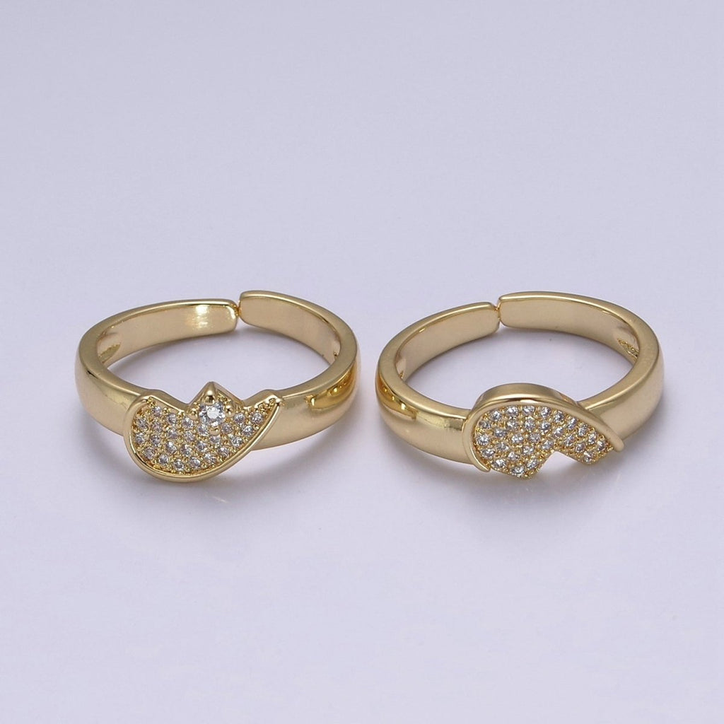 Heart Ring Set For Couples Matching Gold CZ Rings Anniversary Gift For Her Gift Adjustable Rings S-484 S-485