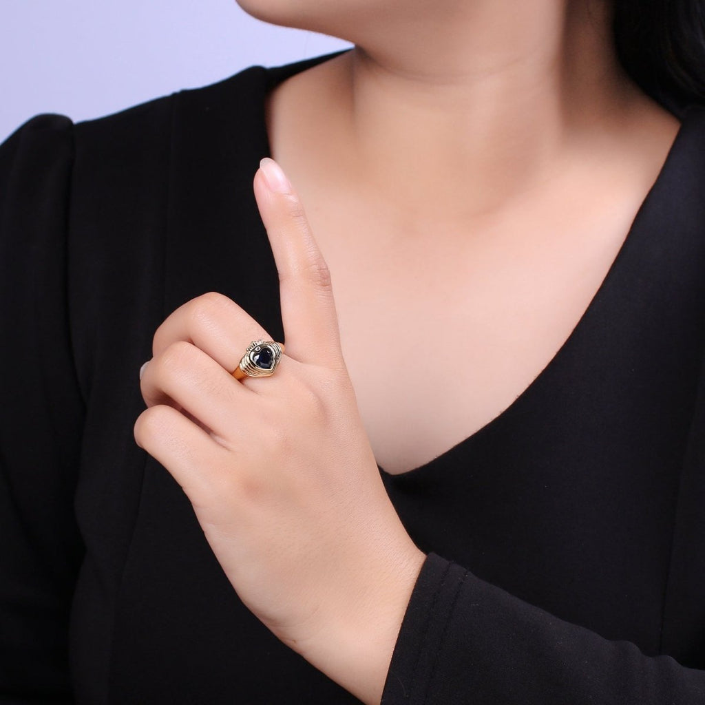 Heart Signet Ring • Gold Dome Ring • Heart Ring Gold • Heart Dome Ring • Bold Heart Ring • CZ Modern Signet Ring U-198 ~ U-200
