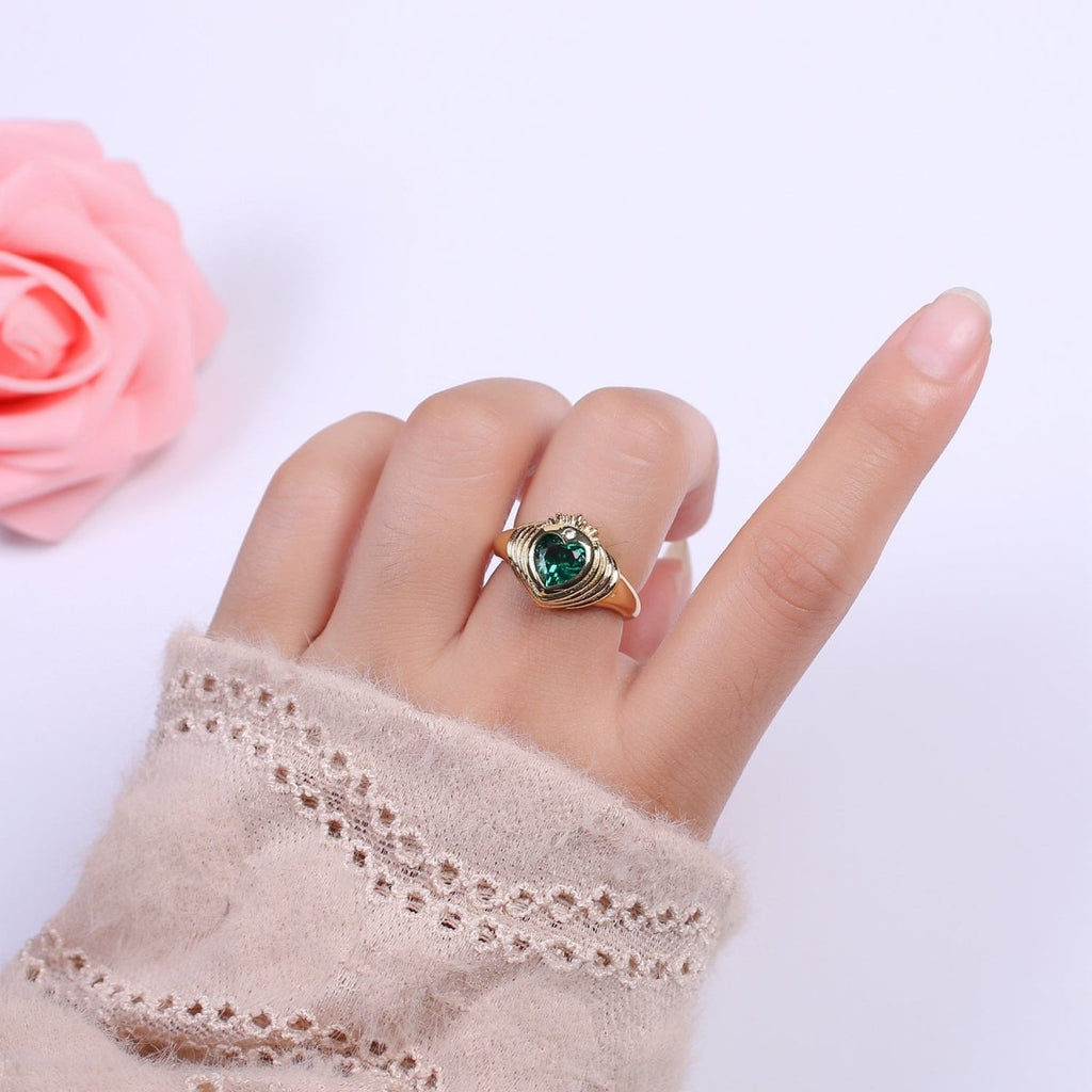 Heart Signet Ring • Gold Dome Ring • Heart Ring Gold • Heart Dome Ring • Bold Heart Ring • CZ Modern Signet Ring U-198 ~ U-200