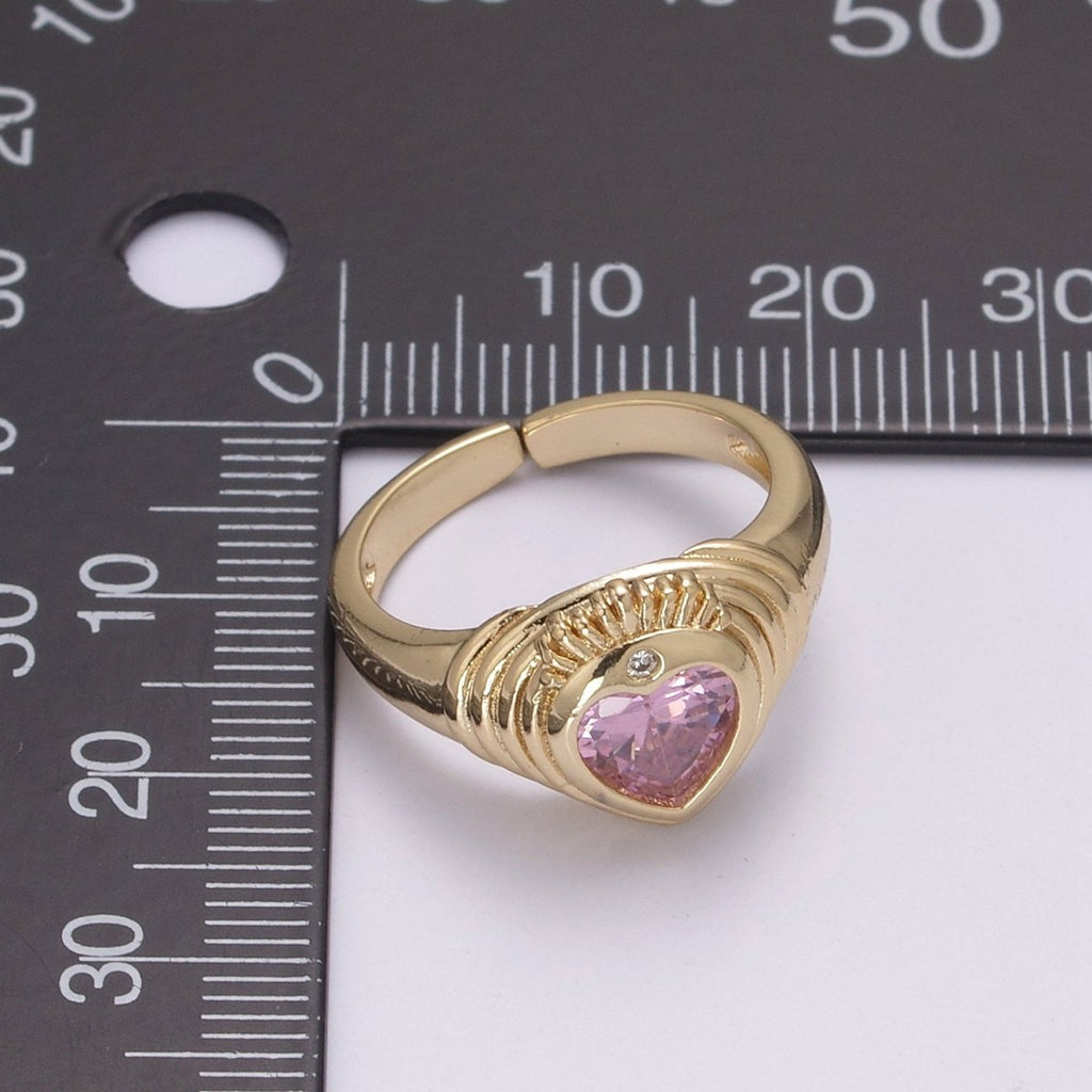 Heart Signet Ring • Gold Dome Ring • Heart Ring Gold • Heart Dome Ring • Bold Heart Ring • CZ Modern Signet Ring U-198 ~ U-200