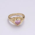 Heart Signet Ring • Gold Dome Ring • Heart Ring Gold • Heart Dome Ring • Bold Heart Ring • CZ Modern Signet Ring U-198 ~ U-200