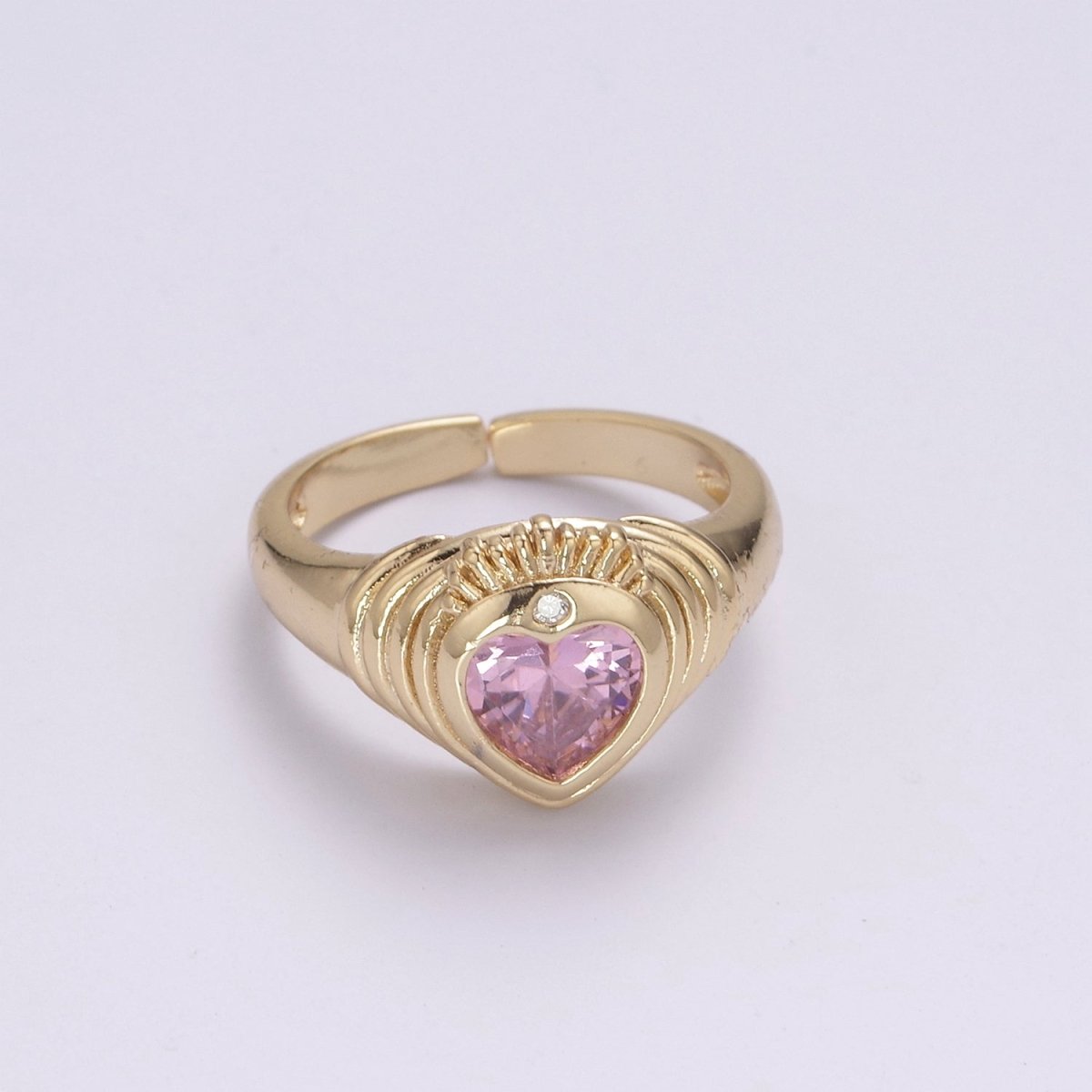 Heart Signet Ring • Gold Dome Ring • Heart Ring Gold • Heart Dome Ring • Bold Heart Ring • CZ Modern Signet Ring U-198 ~ U-200