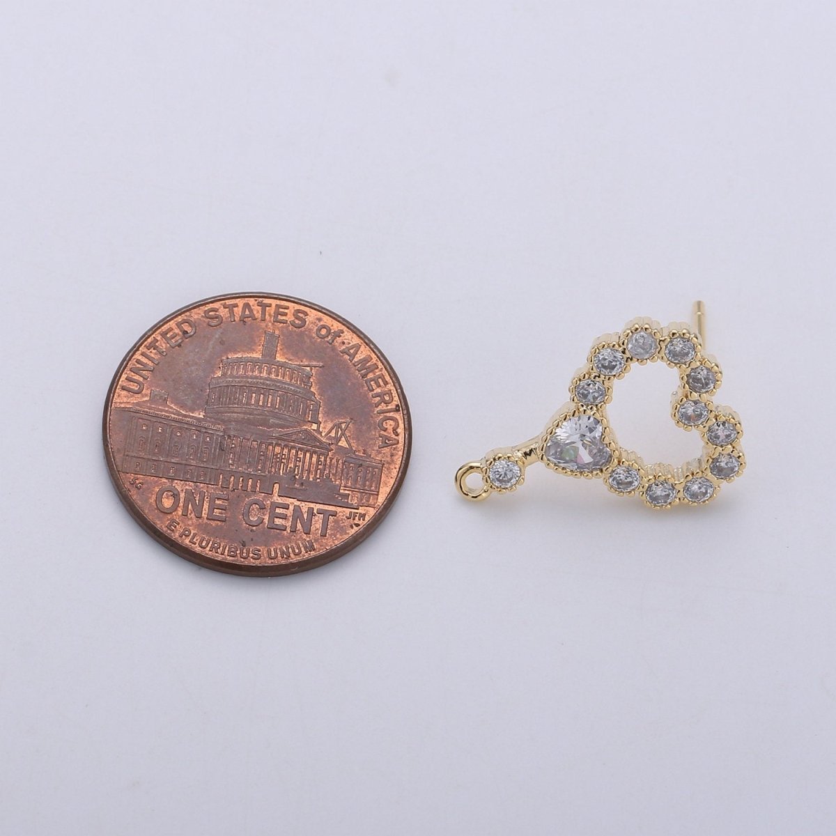 Heart Stud Earring Charm • 24k Gold plated• Micro Pave Heart • Jewelry Making Supplies • Open Ring Attached for Jewelry Making Supply, K-402 - DLUXCA