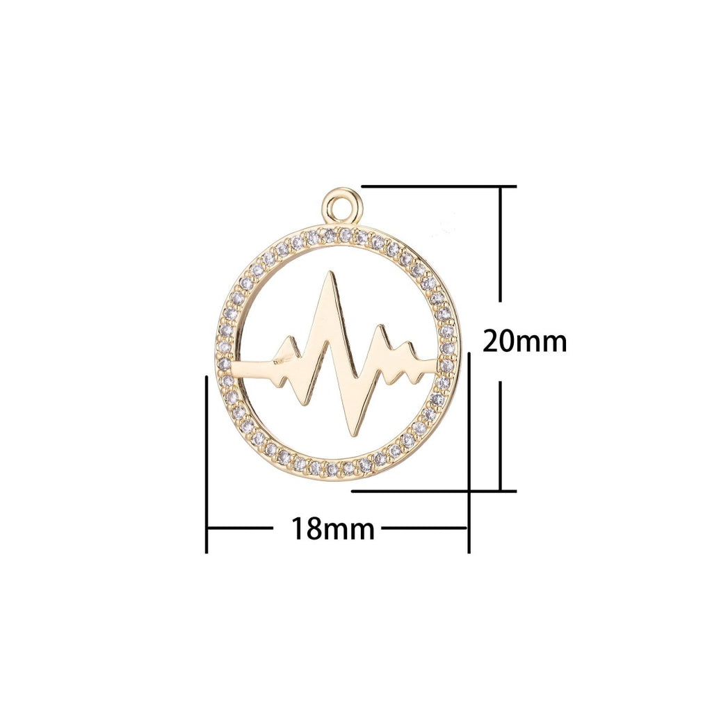 Heartbeat Charm, Micro Pave CZ Charm, 18K Gold plated Pendant Dainty Love Heart Beat Round Necklace Charm for Jewelry Making,C-566 - DLUXCA