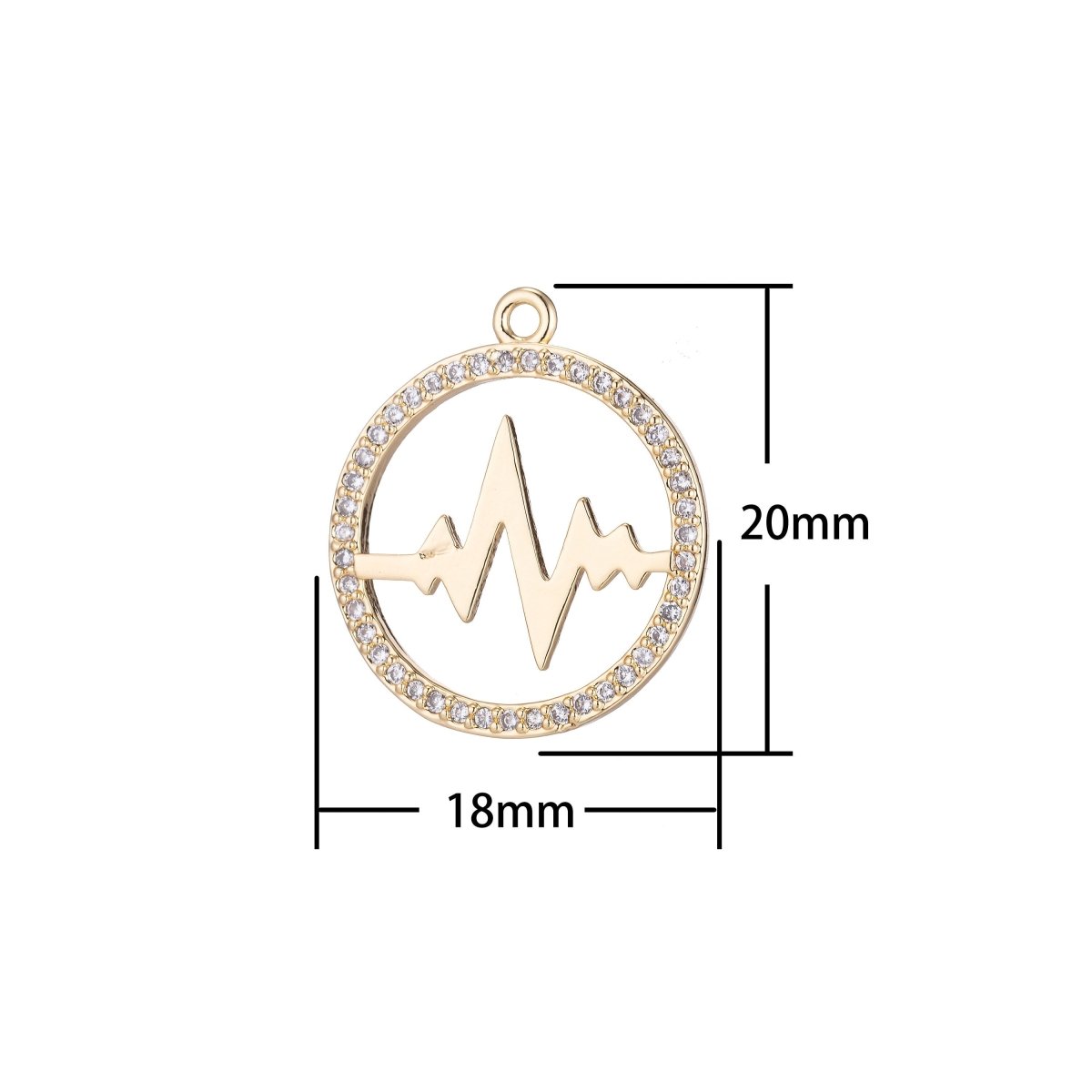 Heartbeat Charm, Micro Pave CZ Charm, 18K Gold plated Pendant Dainty Love Heart Beat Round Necklace Charm for Jewelry Making,C-566 - DLUXCA