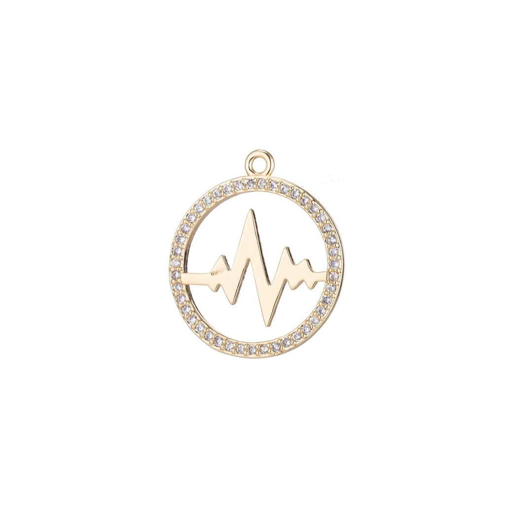 Heartbeat Charm, Micro Pave CZ Charm, 18K Gold plated Pendant Dainty Love Heart Beat Round Necklace Charm for Jewelry Making,C-566 - DLUXCA