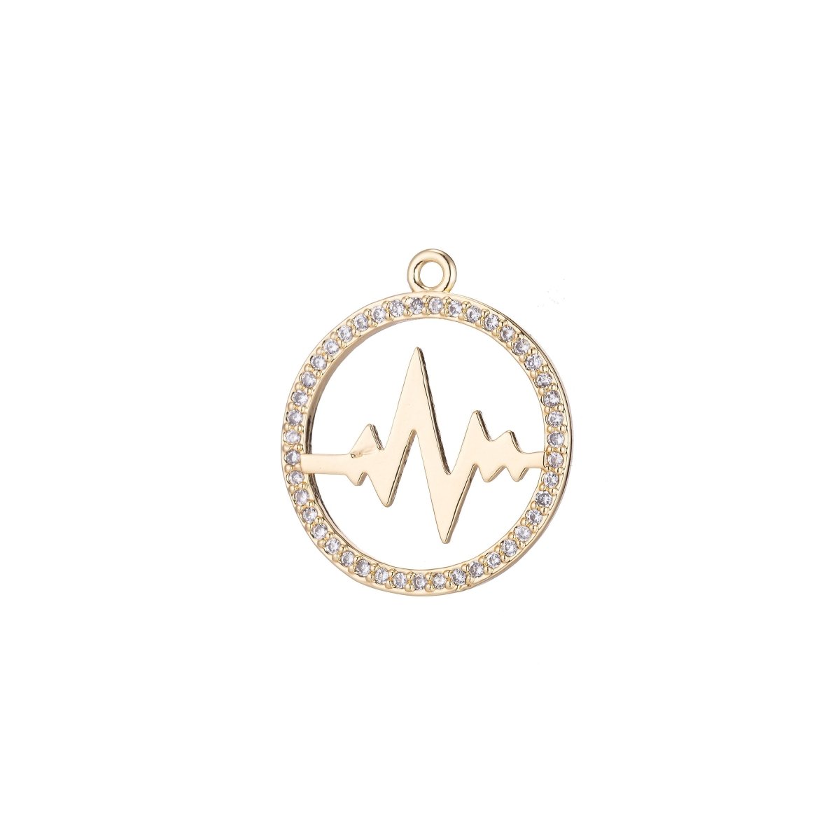 Heartbeat Charm, Micro Pave CZ Charm, 18K Gold plated Pendant Dainty Love Heart Beat Round Necklace Charm for Jewelry Making,C-566 - DLUXCA