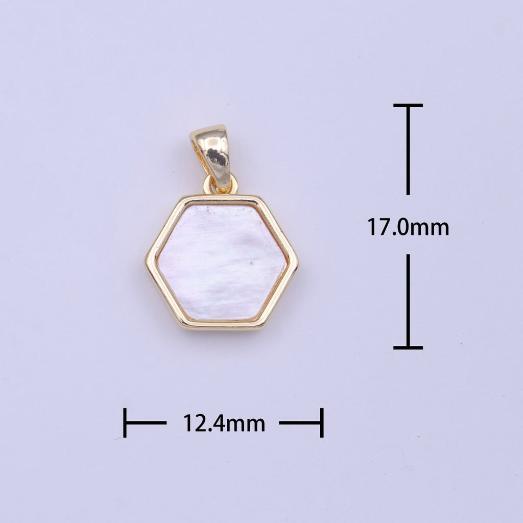 Hexagon Geometric Shell Pearl Minimalist Gold Pendant H-224 - DLUXCA