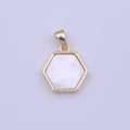 Hexagon Geometric Shell Pearl Minimalist Gold Pendant H-224 - DLUXCA