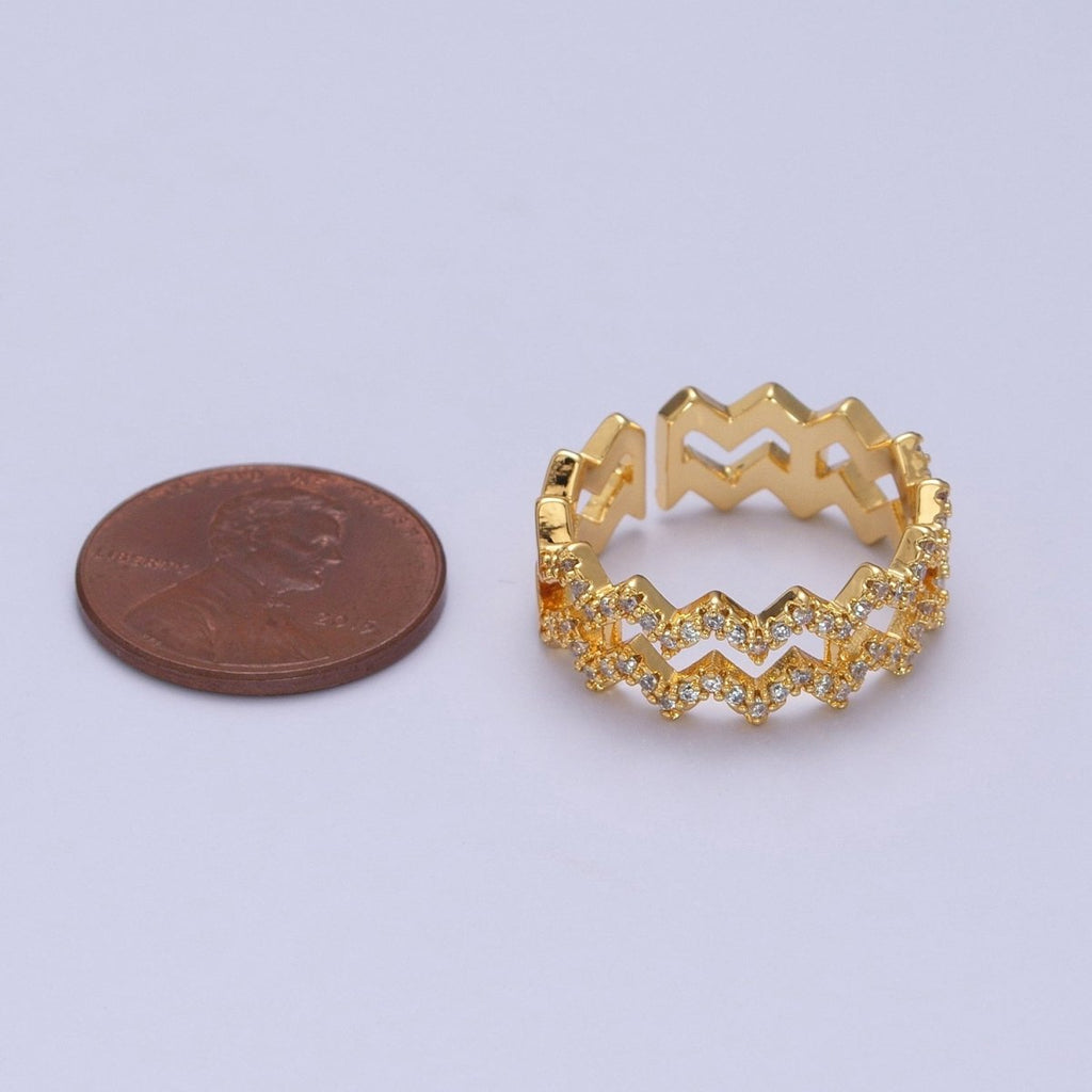 Highs And Lows Double Wave Ring • Daughter Jewelry • Adjustable Open Ring with Micro Pave Stone O-2124 O-2125 - DLUXCA