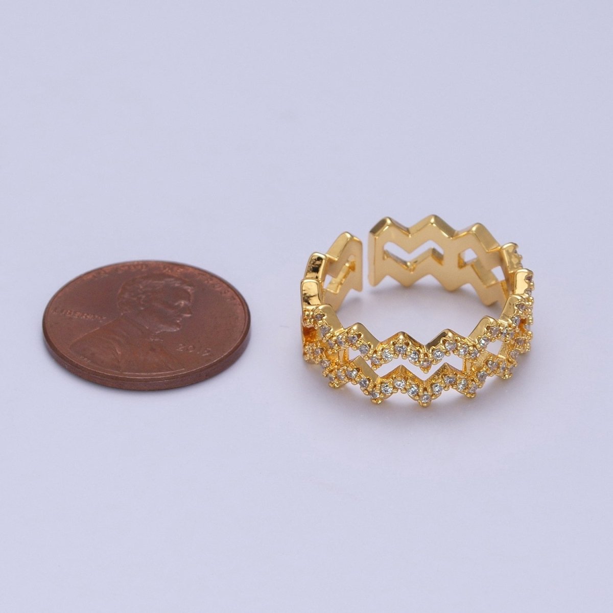 Highs And Lows Double Wave Ring • Daughter Jewelry • Adjustable Open Ring with Micro Pave Stone O-2124 O-2125 - DLUXCA