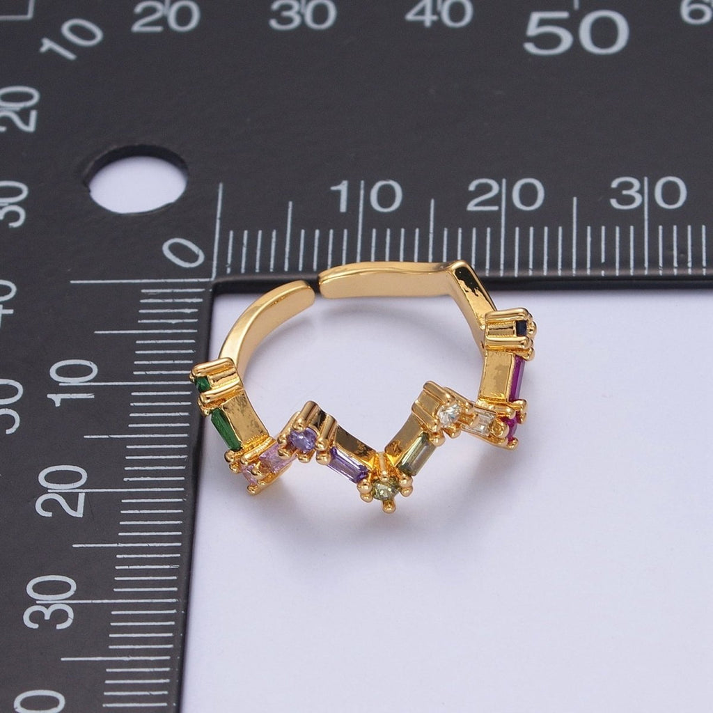 Highs And Lows Ring Baguette ZigZag Ring in 14k Gold plated Colorful CZ Statement Ring Stackable CZ Ring O-2120 - DLUXCA