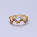 Highs And Lows Ring Baguette ZigZag Ring in 14k Gold plated Colorful CZ Statement Ring Stackable CZ Ring O-2120 - DLUXCA
