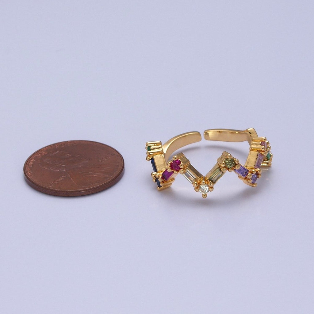 Highs And Lows Ring Baguette ZigZag Ring in 14k Gold plated Colorful CZ Statement Ring Stackable CZ Ring O-2120 - DLUXCA