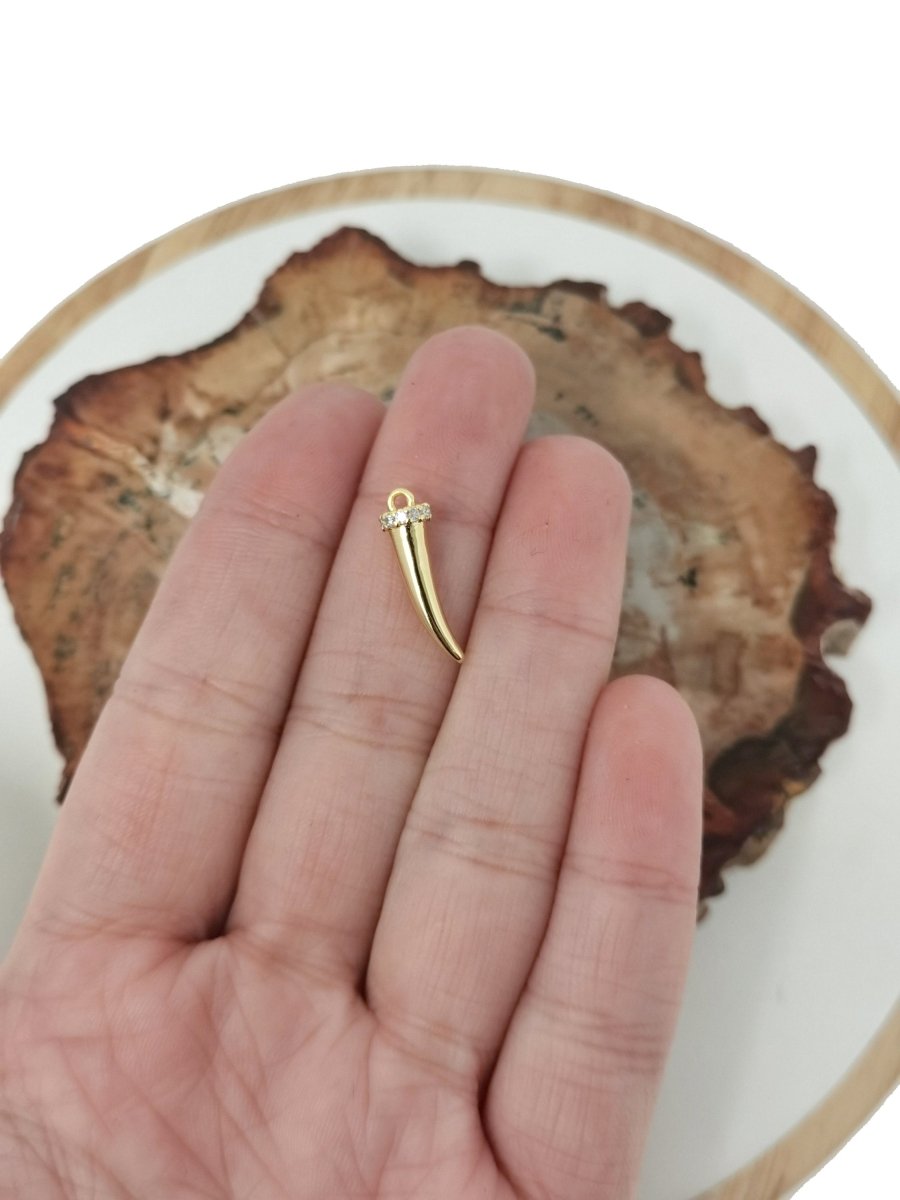 Horn Charm, Gold Tusk Pendant Dainty 14K Gold plated Charm for Bracelet Necklace Earrings Component C-765 - DLUXCA