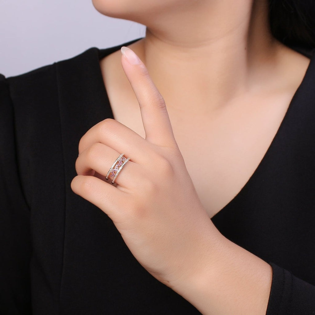 Hot Pink CZ Heart 18K Gold plated Adjustable Ring O-326 - DLUXCA