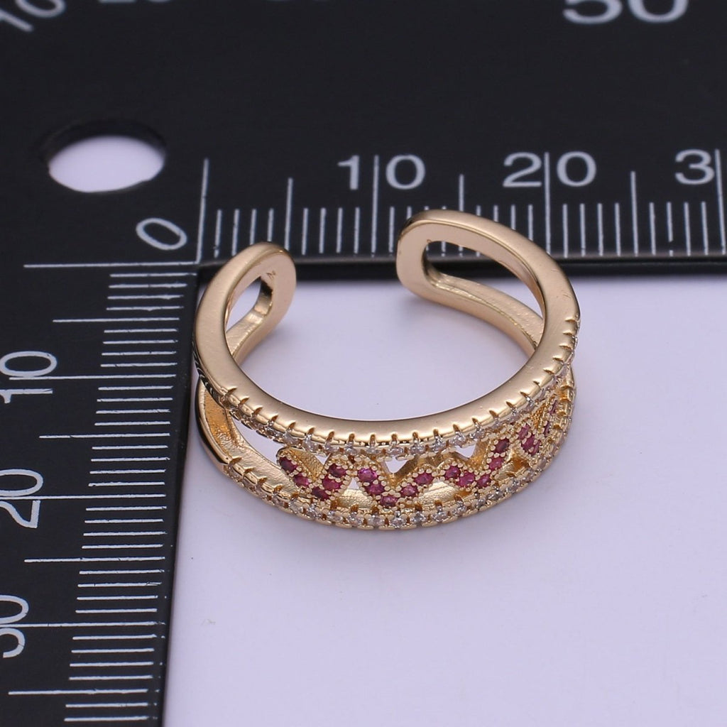 Hot Pink CZ Heart 18K Gold plated Adjustable Ring O-326 - DLUXCA