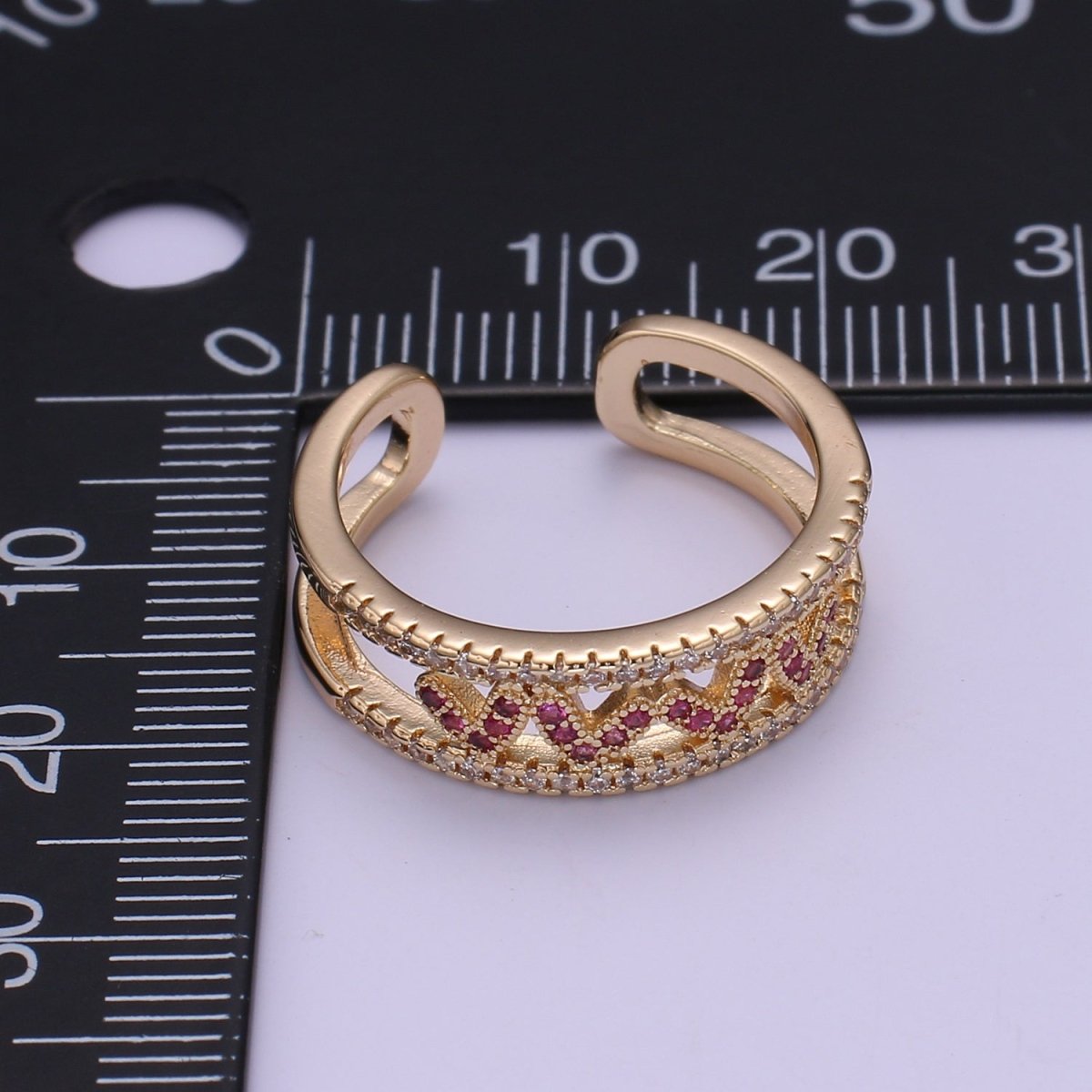 Hot Pink CZ Heart 18K Gold plated Adjustable Ring O-326 - DLUXCA
